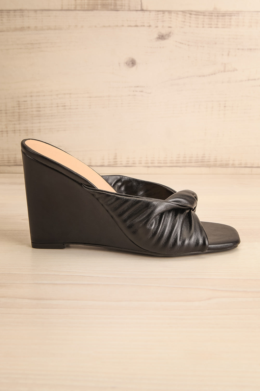 Ashai Black Twist Front Wedge Sandals | La petite garçonne side view