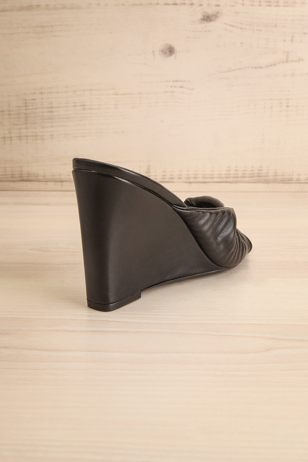 Ashai Black Twist Front Wedge Sandals | La petite garçonne back view