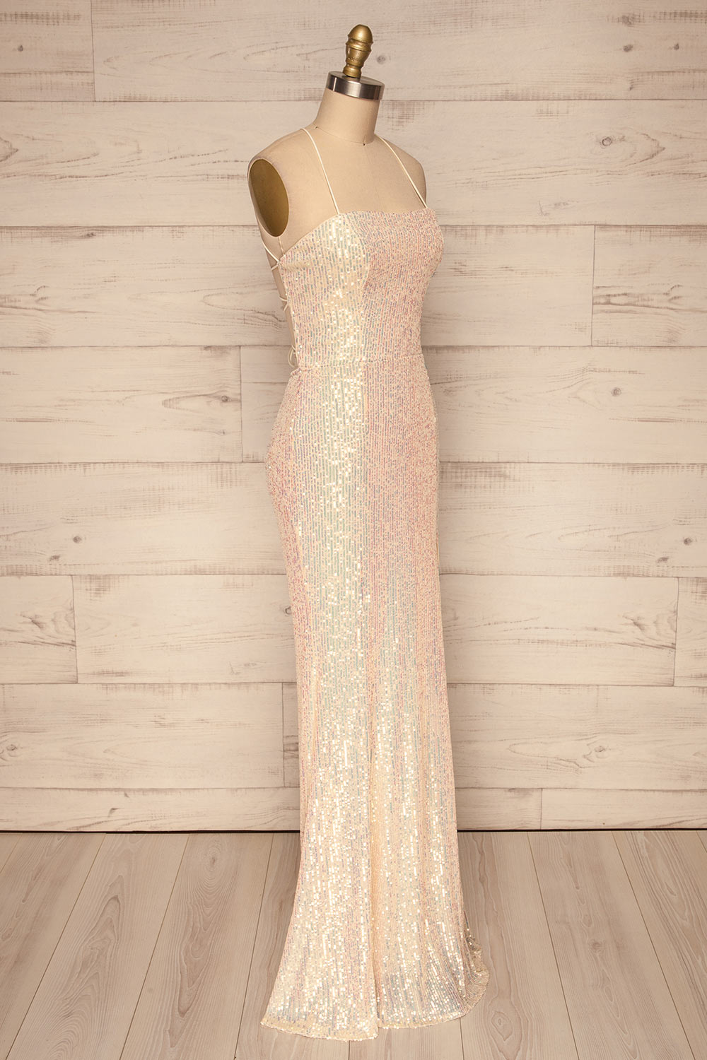 Askim Diamond White Sequin Mermaid Dress side view | La Petite Garçonne