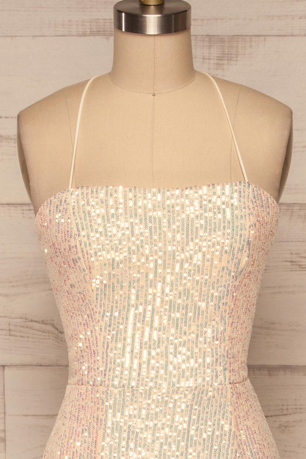 Askim Diamond White Sequin Mermaid Dress front close up | La Petite Garçonne