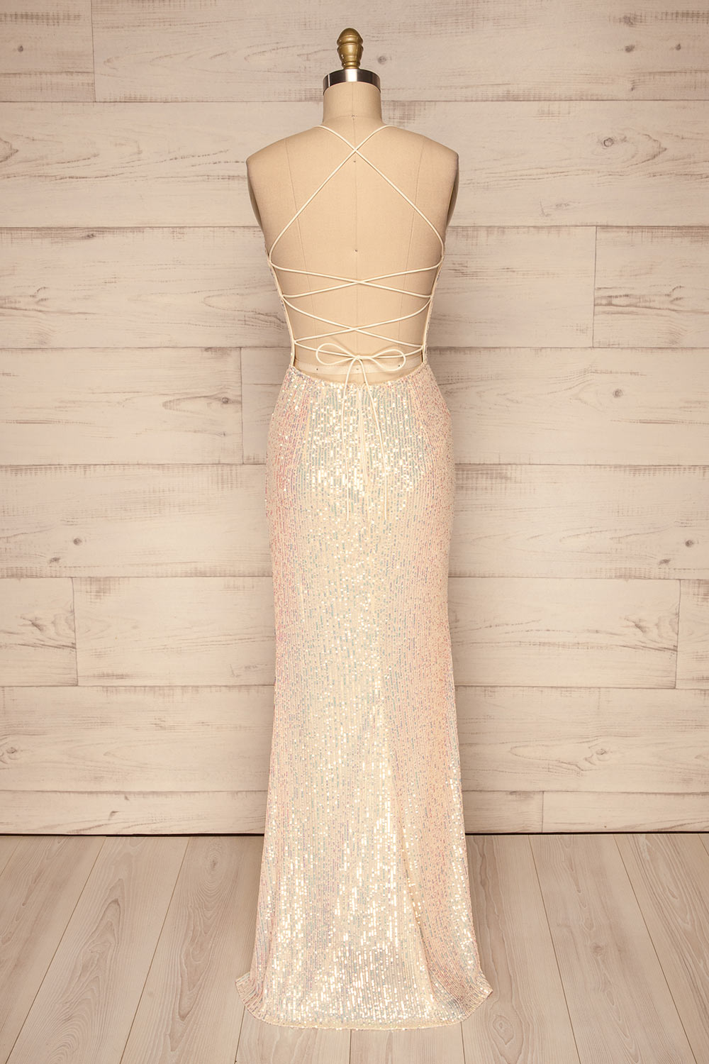 Askim Diamond White Sequin Mermaid Dress back view | La Petite Garçonne