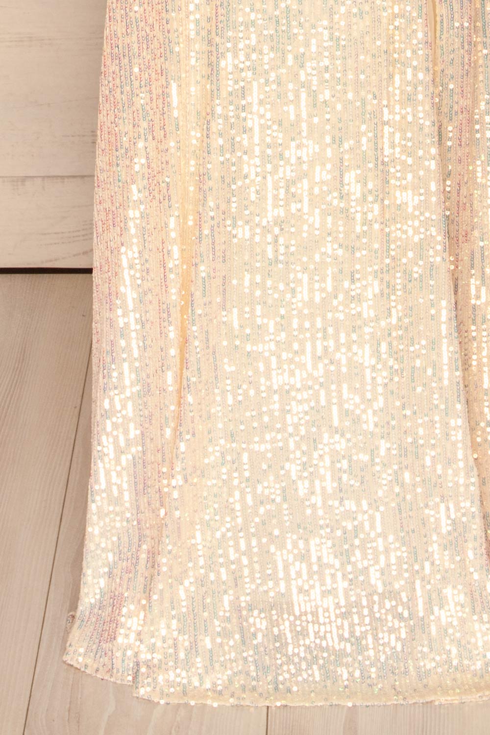 Askim Diamond White Sequin Mermaid Dress skirt close up | La Petite Garçonne