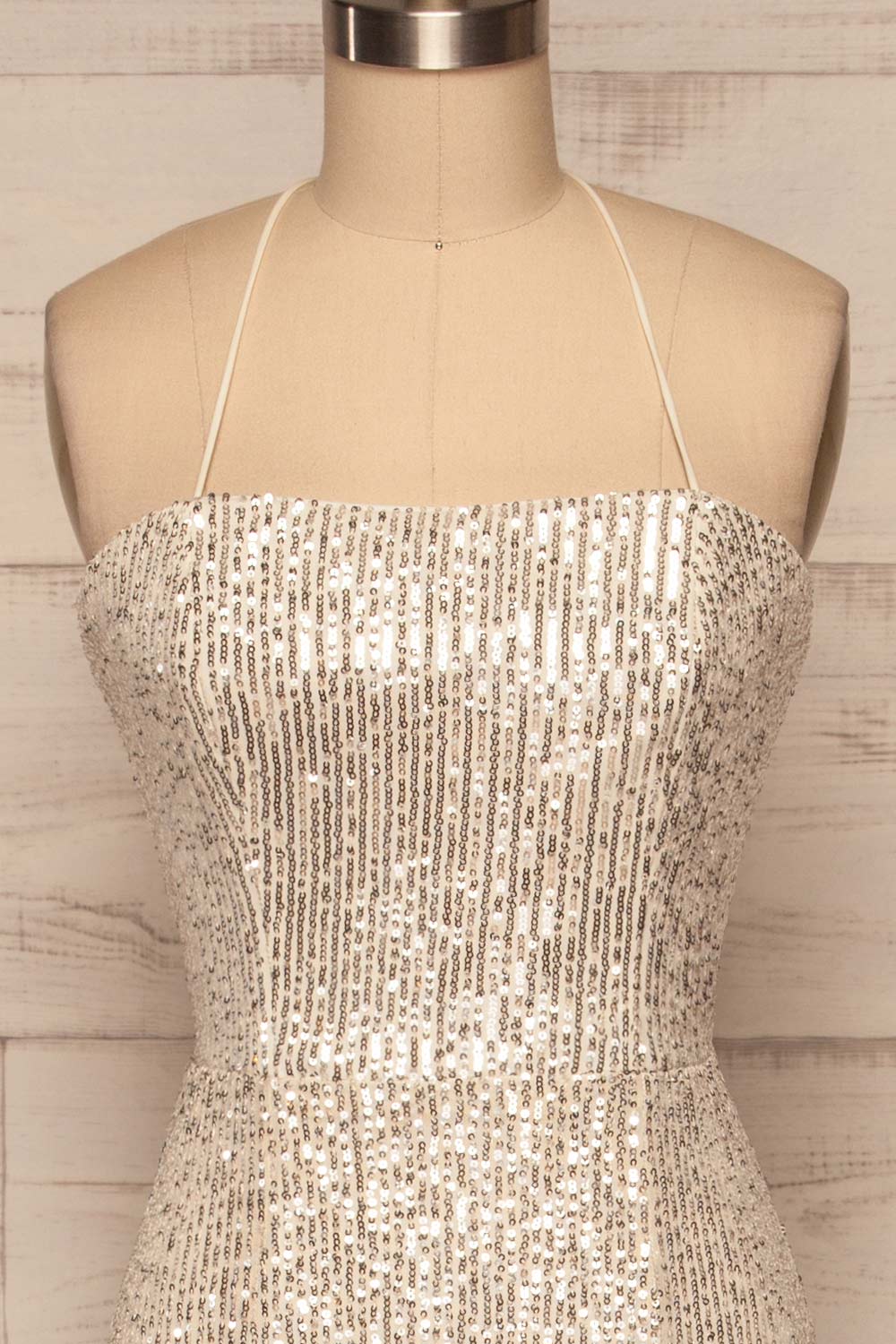 Askim Opal Cream Sequin Mermaid Dress front view | La Petite Garçonne
