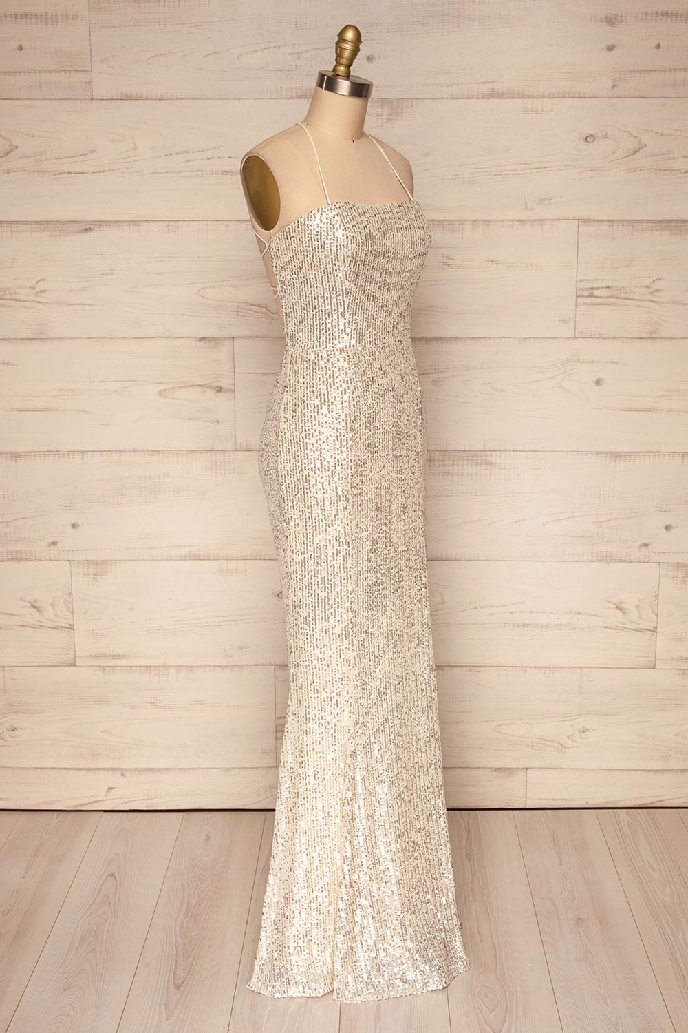 Askim Opal Cream Sequin Mermaid Dress side view | La Petite Garçonne