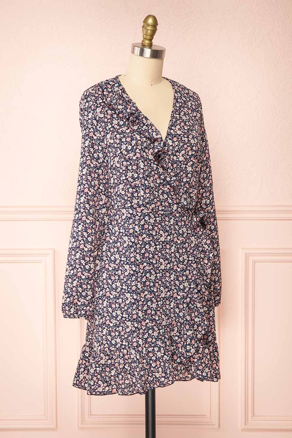Aslaug Navy Floral Wrap Dress w/ Ruffles | Boutique 1861 side view