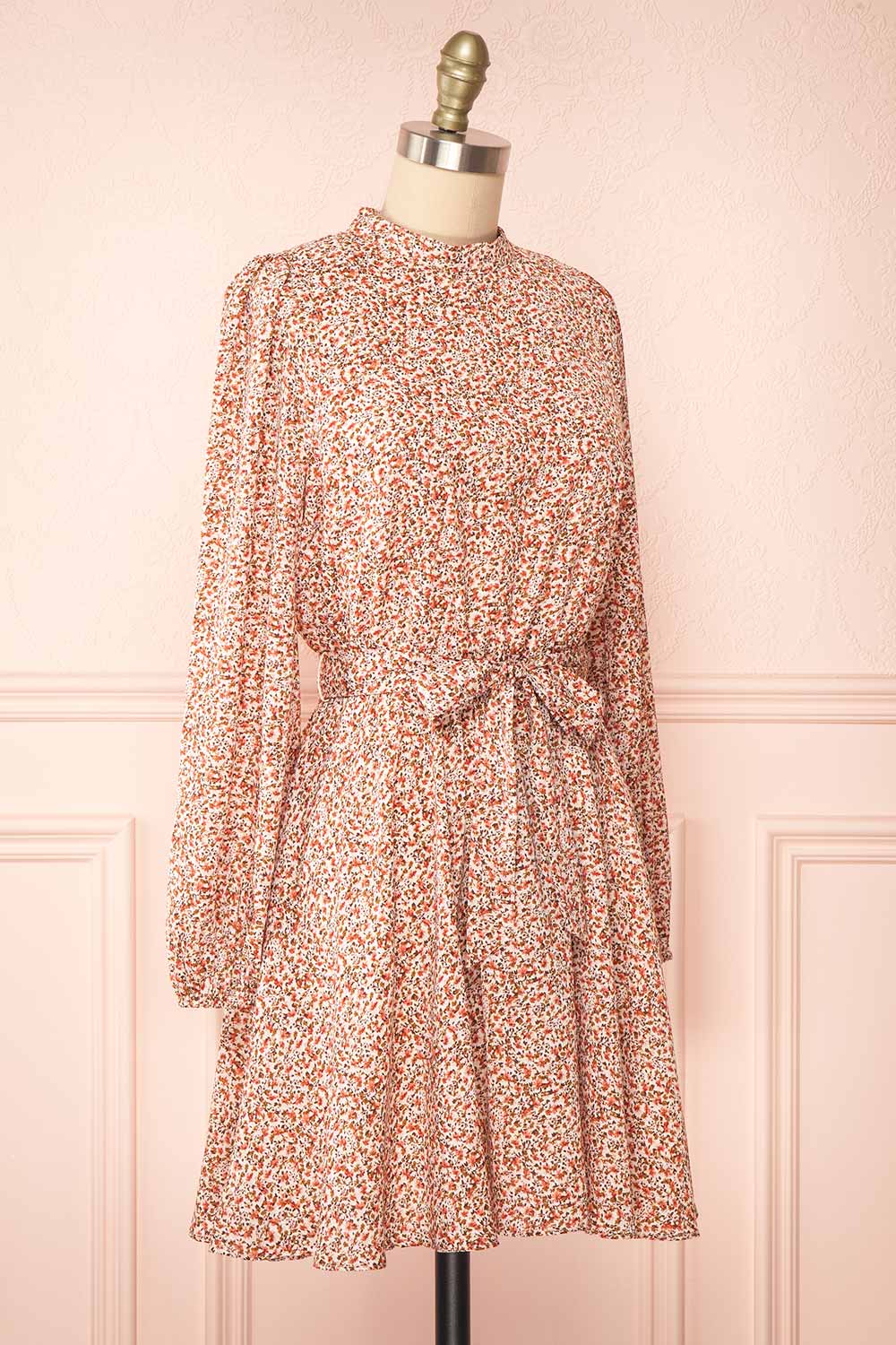 Asma Short Floral Dress w/ High Collar | Boutique 1861 side view
