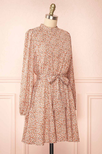 Asma Short Floral Dress w/ High Collar | Boutique 1861  side view