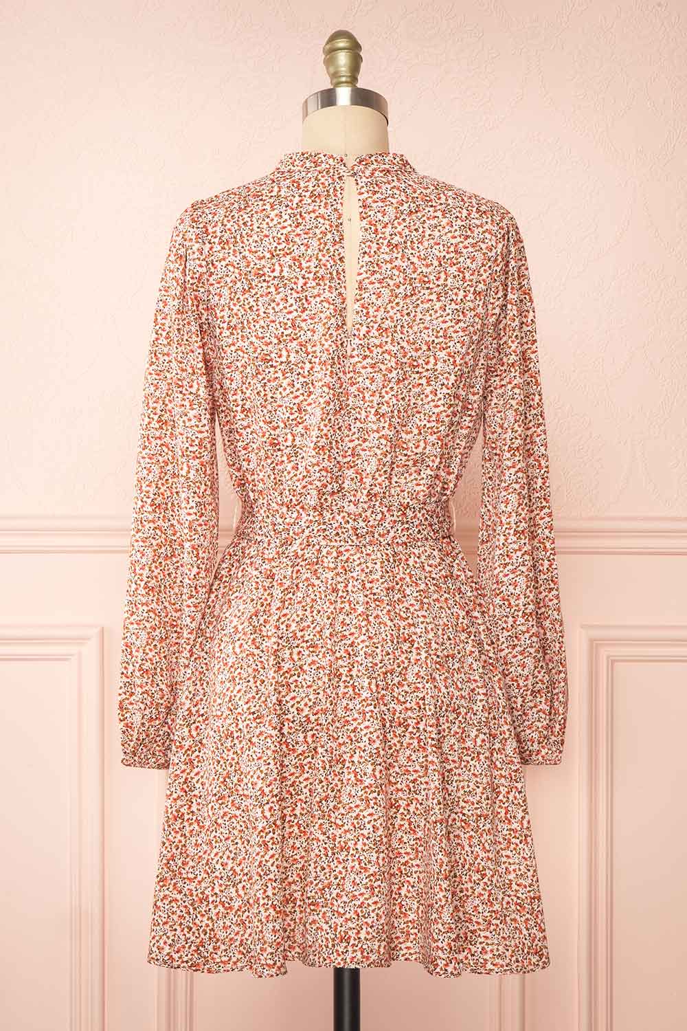 Asma Short Floral Dress w/ High Collar | Boutique 1861 back view
