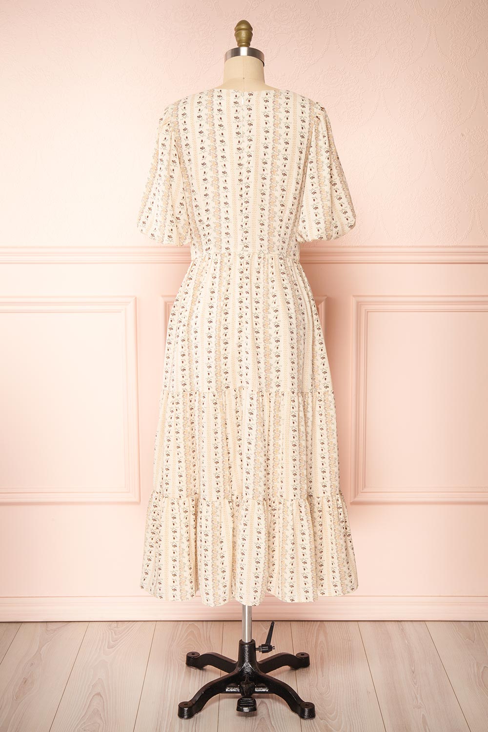 Assoura Cream Puffy Sleeve Floral Maxi Dress | Boutique 1861 back view