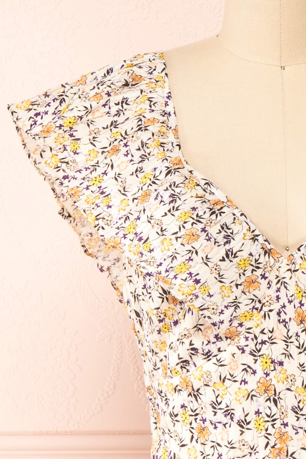 Astragalus Short Floral Dress w/ Ruffles | Boutique 1861 front close-up