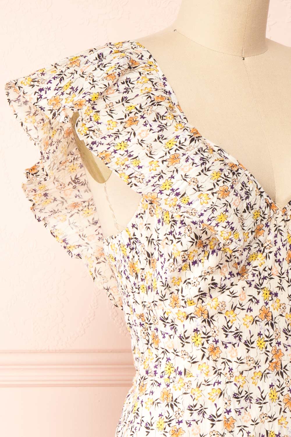 Astragalus Short Floral Dress w/ Ruffles | Boutique 1861 side close-up
