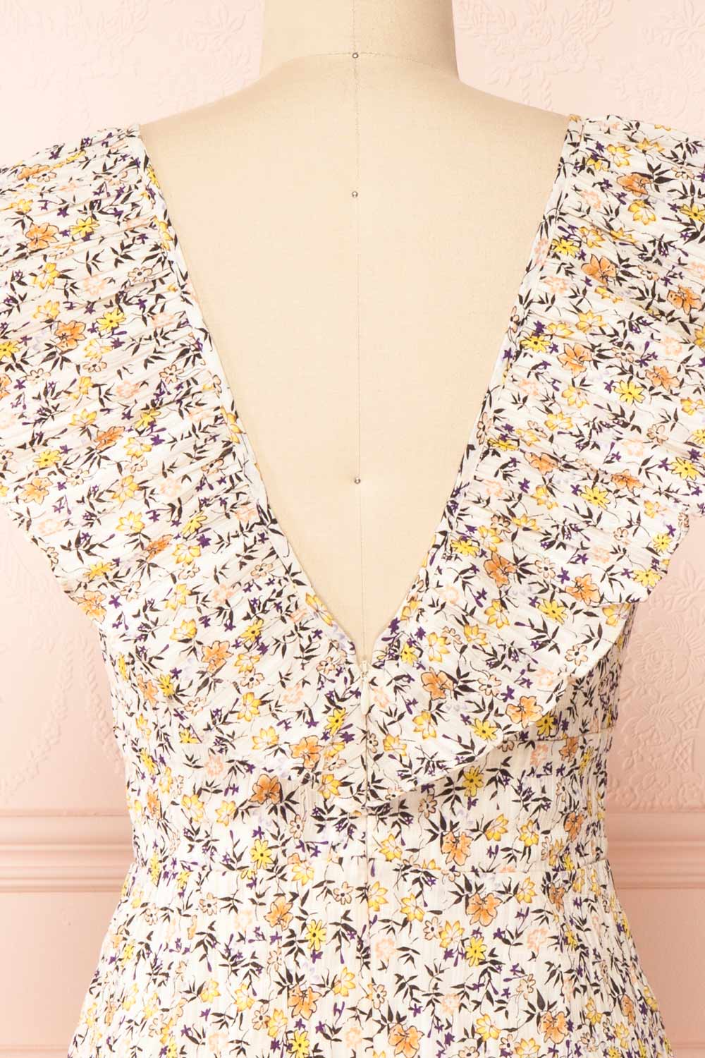 Astragalus Short Floral Dress w/ Ruffles | Boutique 1861 back close-up