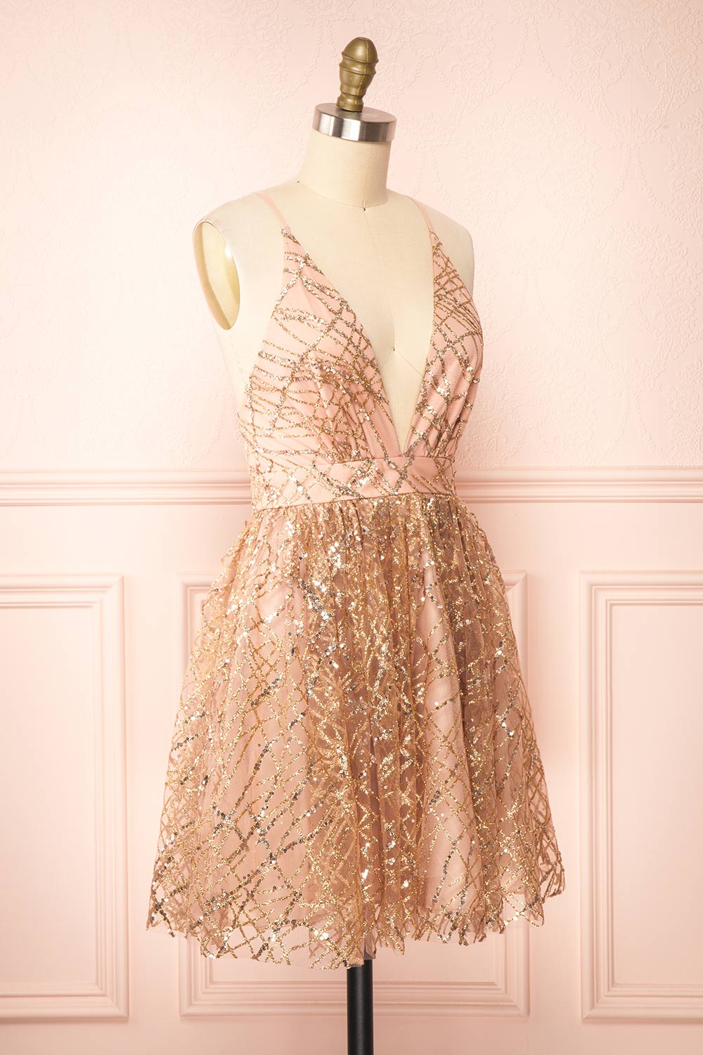 Astral Rose Gold Backless Short Sequin Dress | Boutique 1861 side view