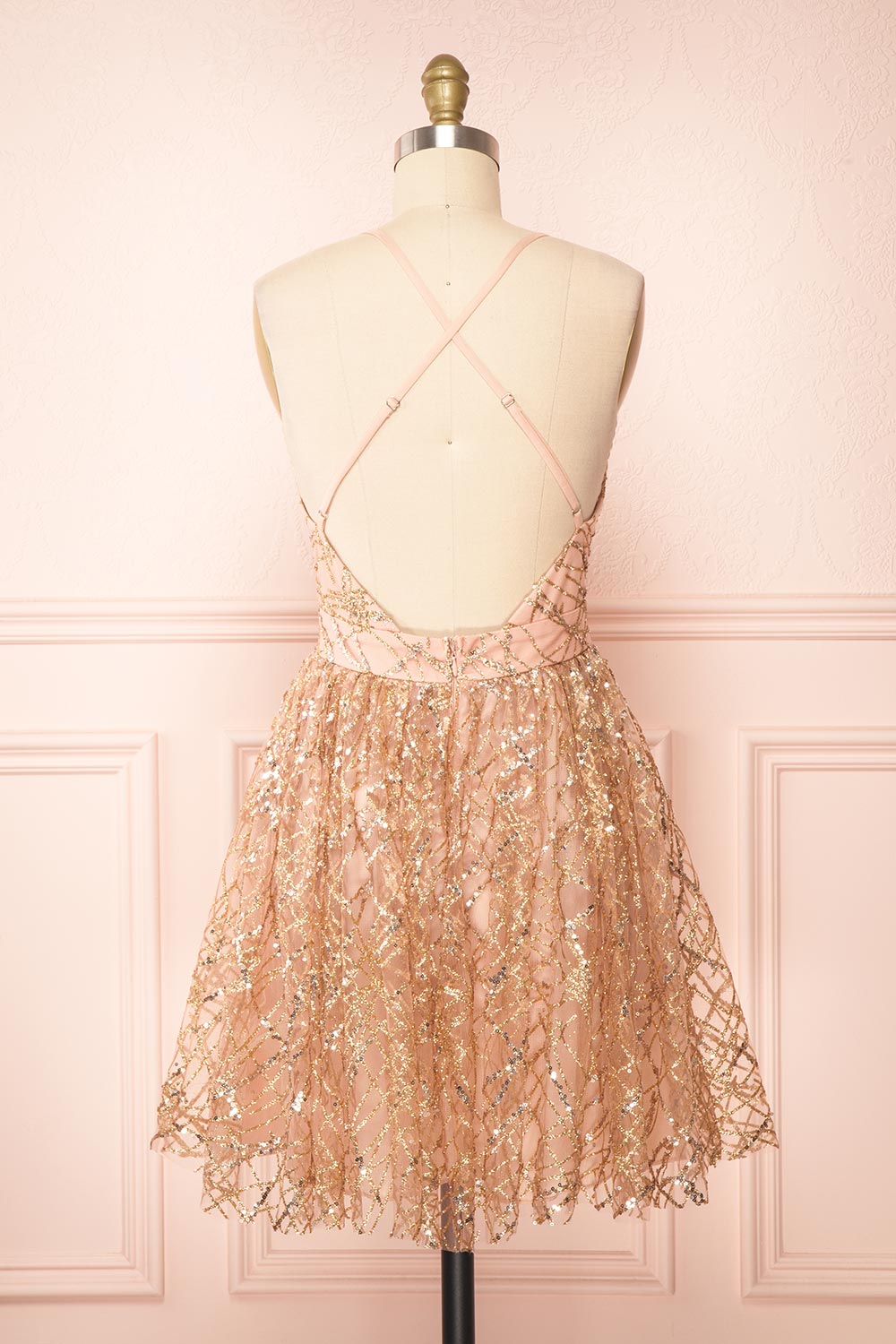 Astral Rose Gold Backless Short Sequin Dress | Boutique 1861 back view