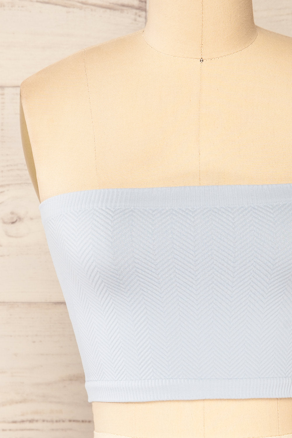 Ator Blue Textured Bandeau Top | La petite garçonne front close-up