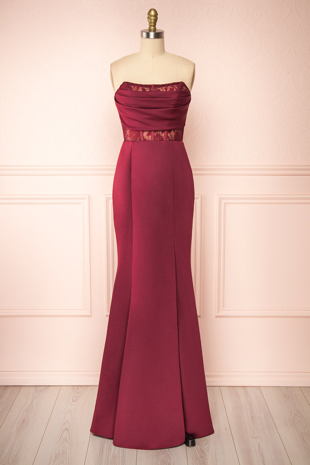 Aubrey Burgundy Strapless Maxi Mermaid Dress Boutique 1861