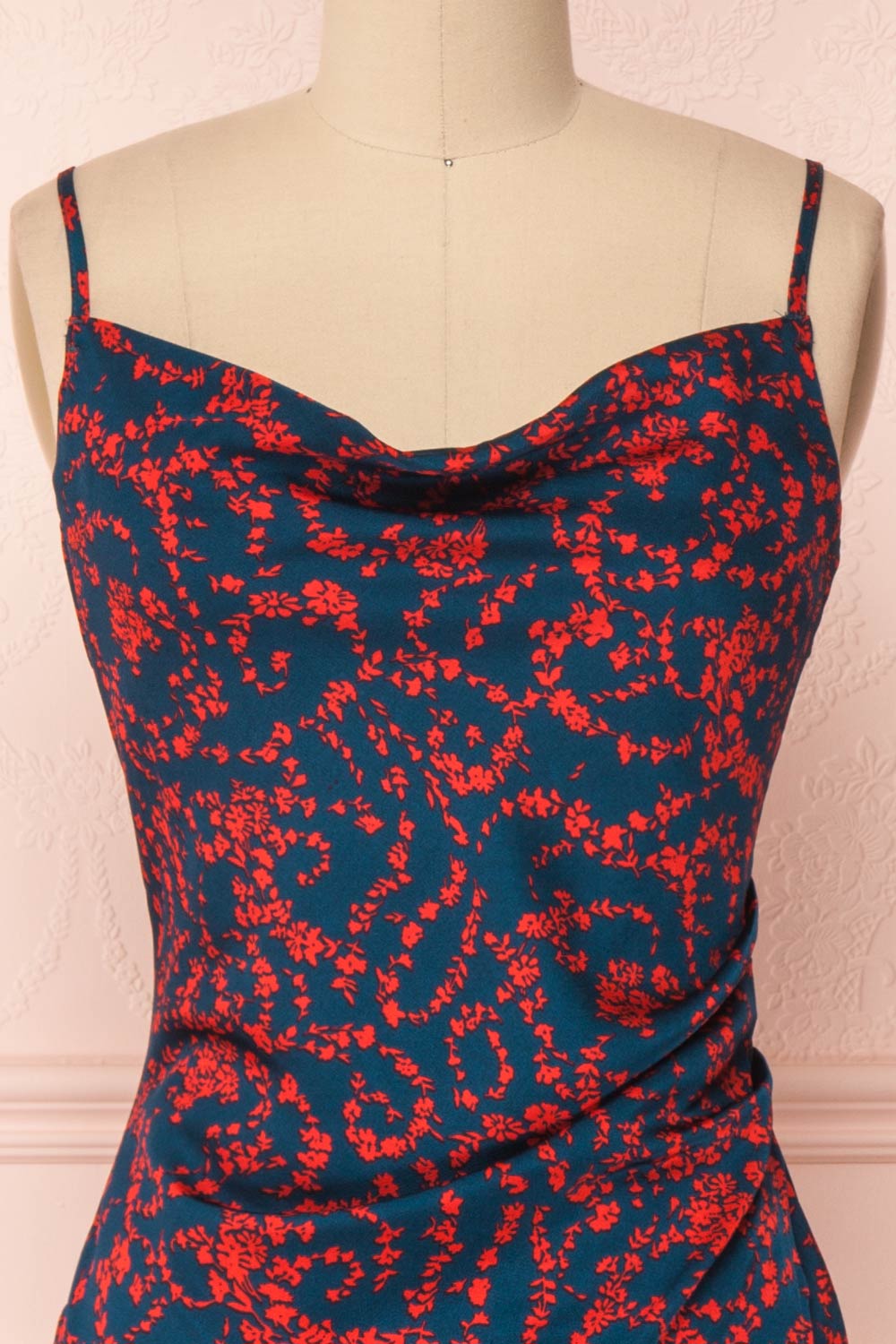 Audrey Jeanne Floral Satin Slip Dress | Robe | Boutique 1861 front close-up