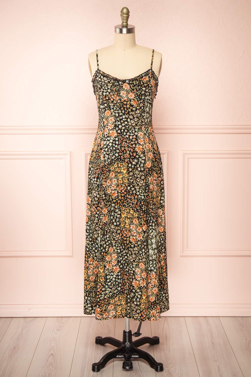 Auriga Floral Midi Dress w/ Thin Straps | Boutique 1861 front view