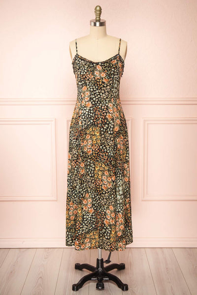 Auriga Floral Midi Dress w/ Thin Straps | Boutique 1861  front view