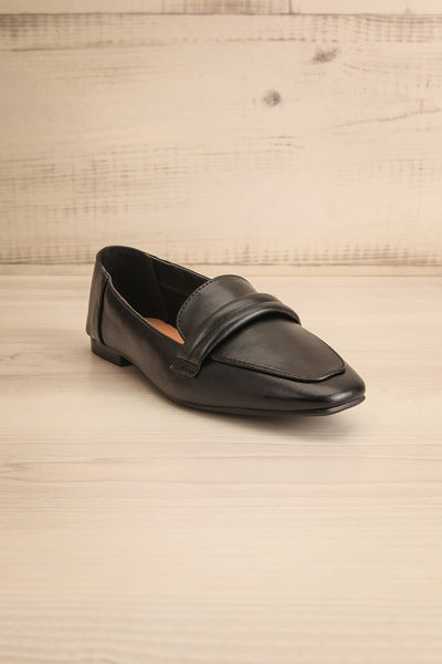 Auris Black Faux Leather Loafers | La petite garçonne front view