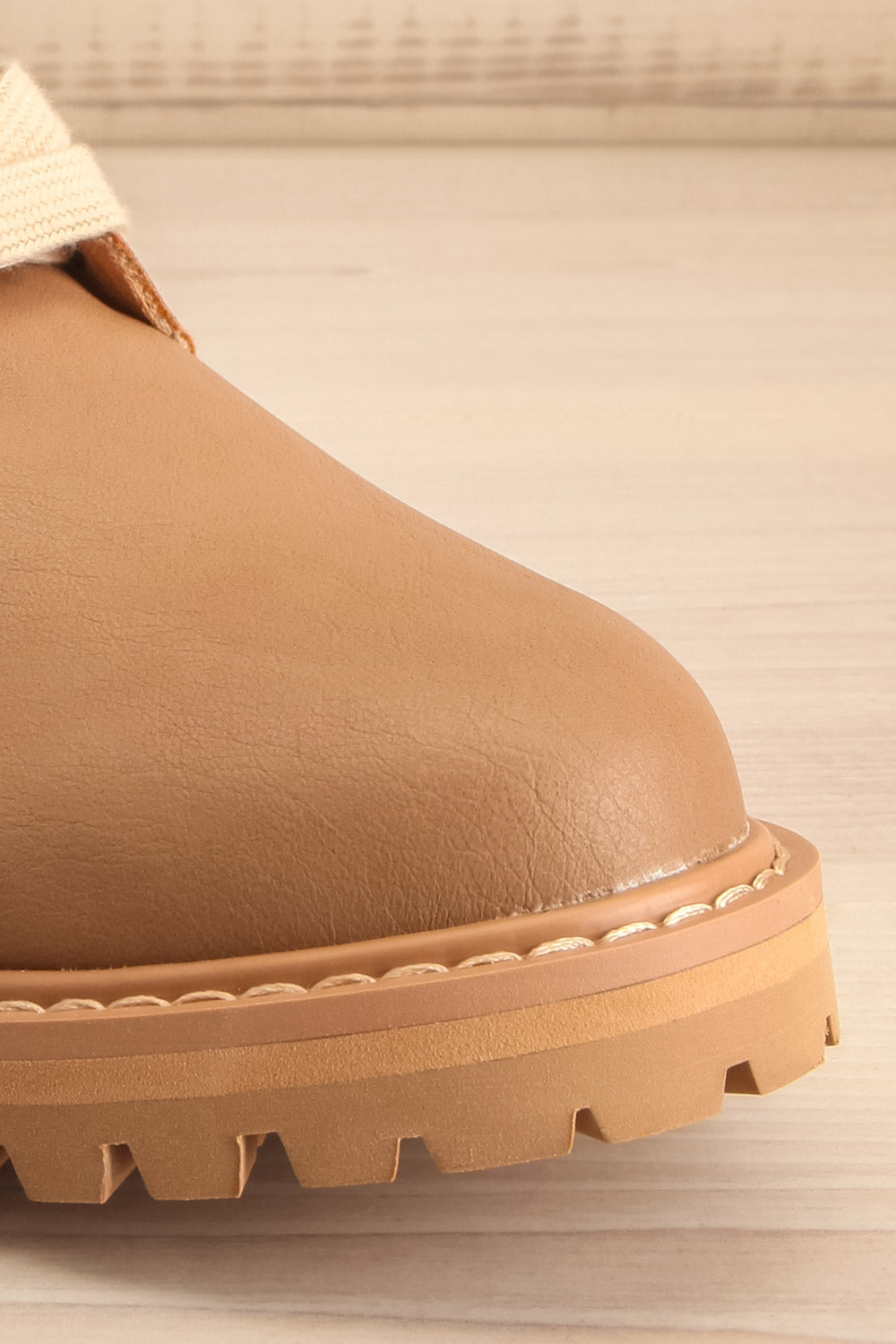 Aurora Beige Lace Up Ankle Boots | La petite garçonne front close-up