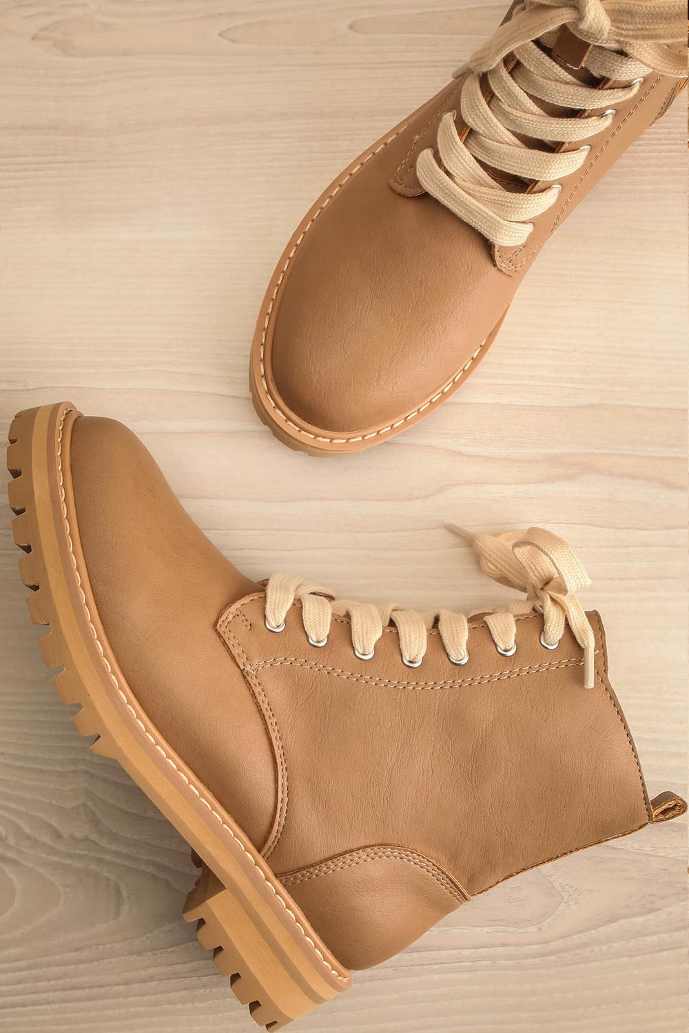 Aurora Beige Lace Up Ankle Boots | La petite garçonne flat view