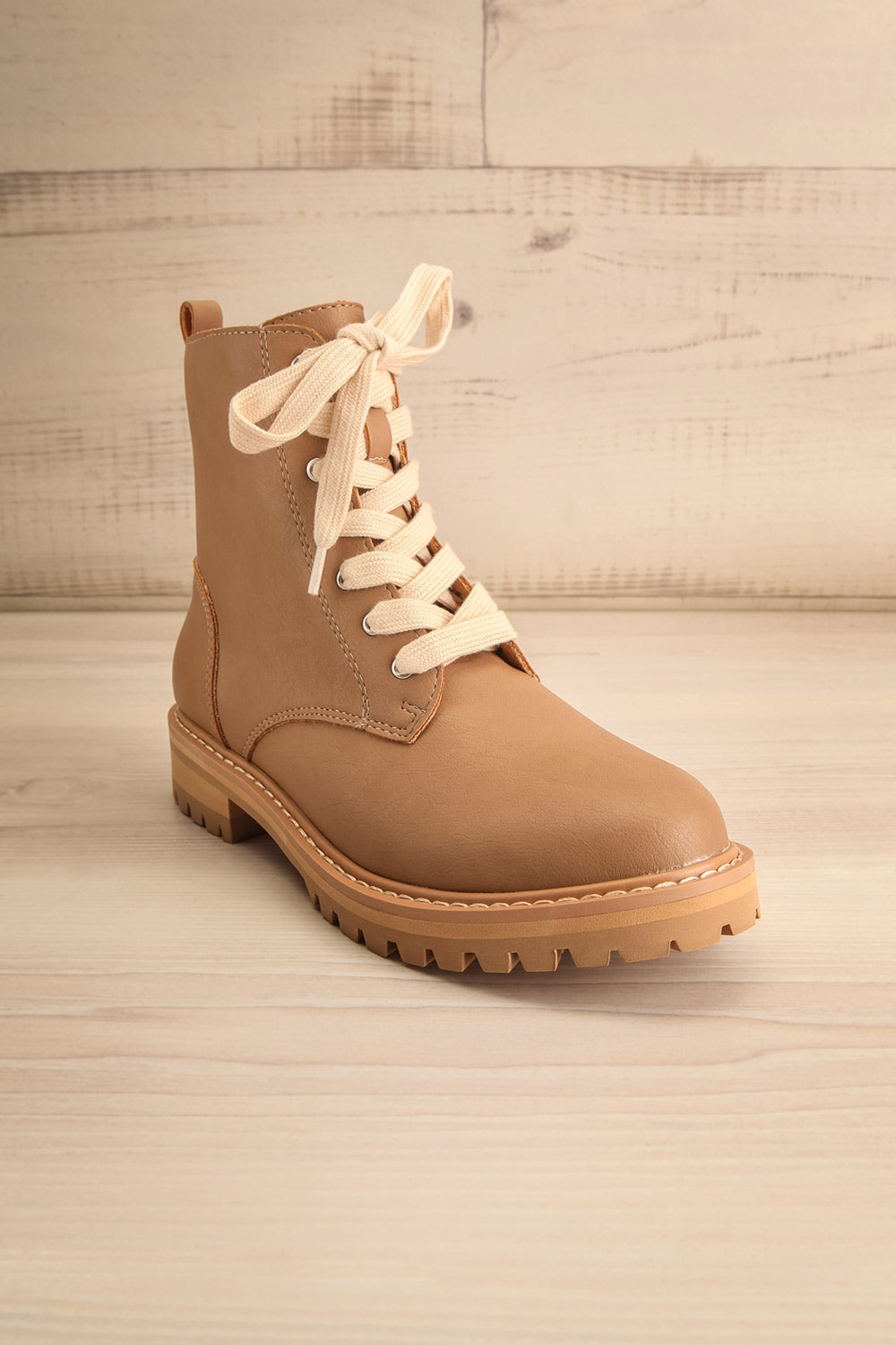 Aurora Beige Lace Up Ankle Boots | La petite garçonne front view