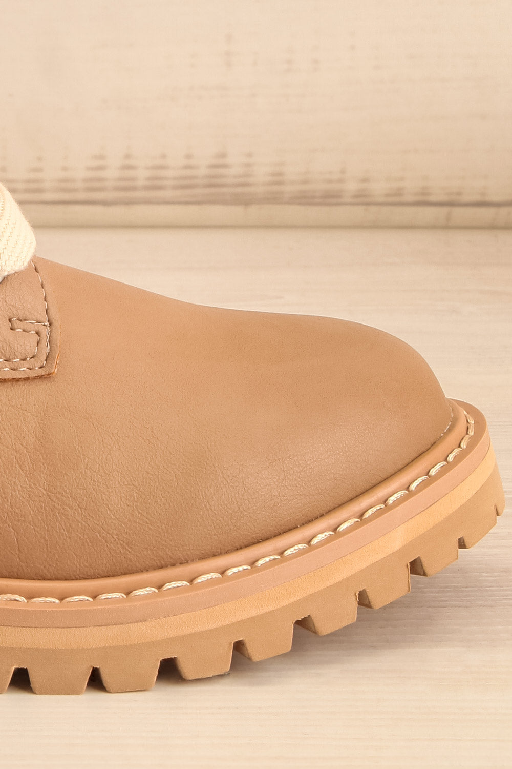 Aurora Beige Lace Up Ankle Boots | La petite garçonne side front view