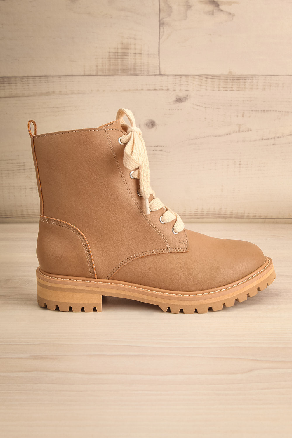 Aurora Beige Lace Up Ankle Boots | La petite garçonne side view
