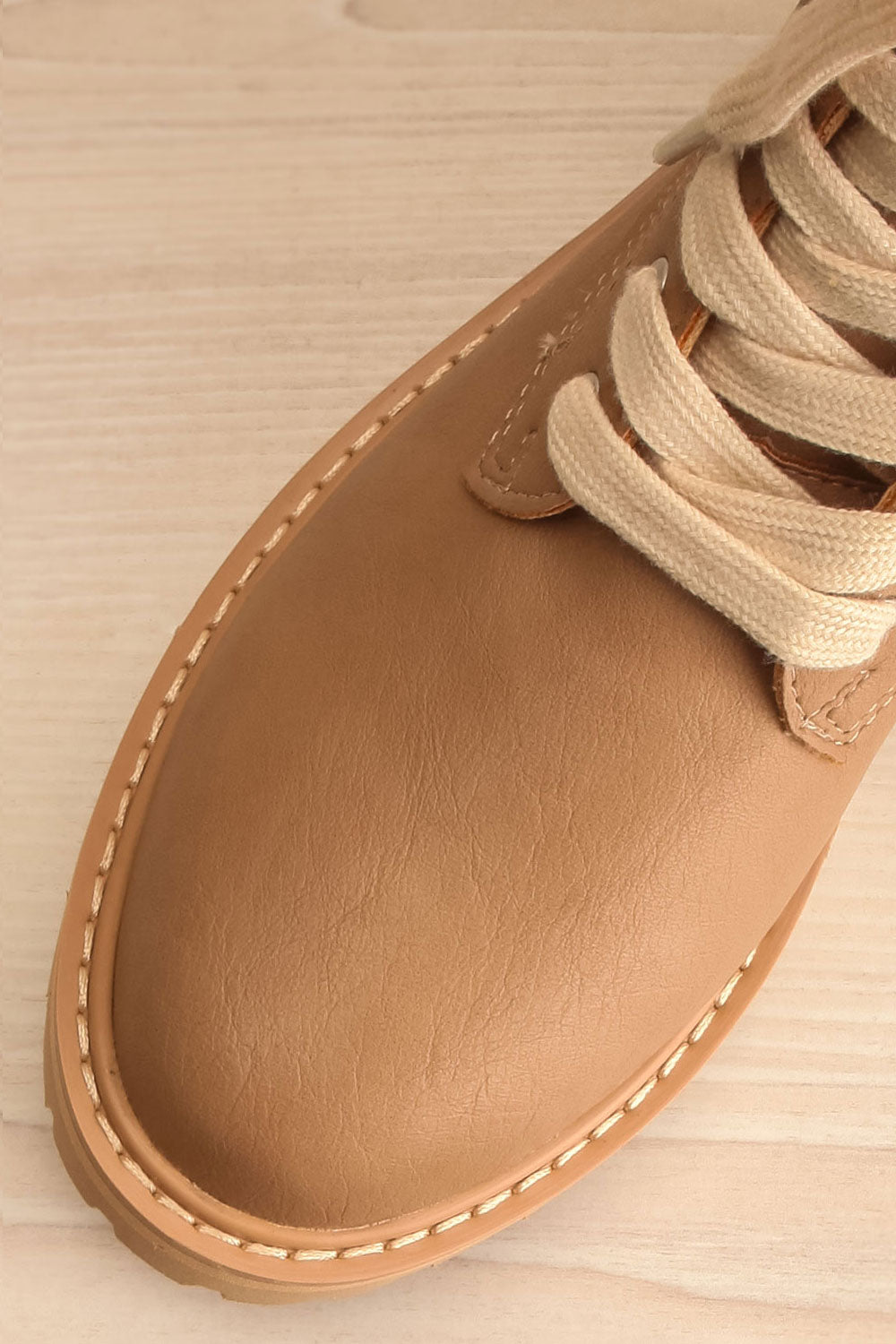 Aurora Beige Lace Up Ankle Boots | La petite garçonne flat close-up