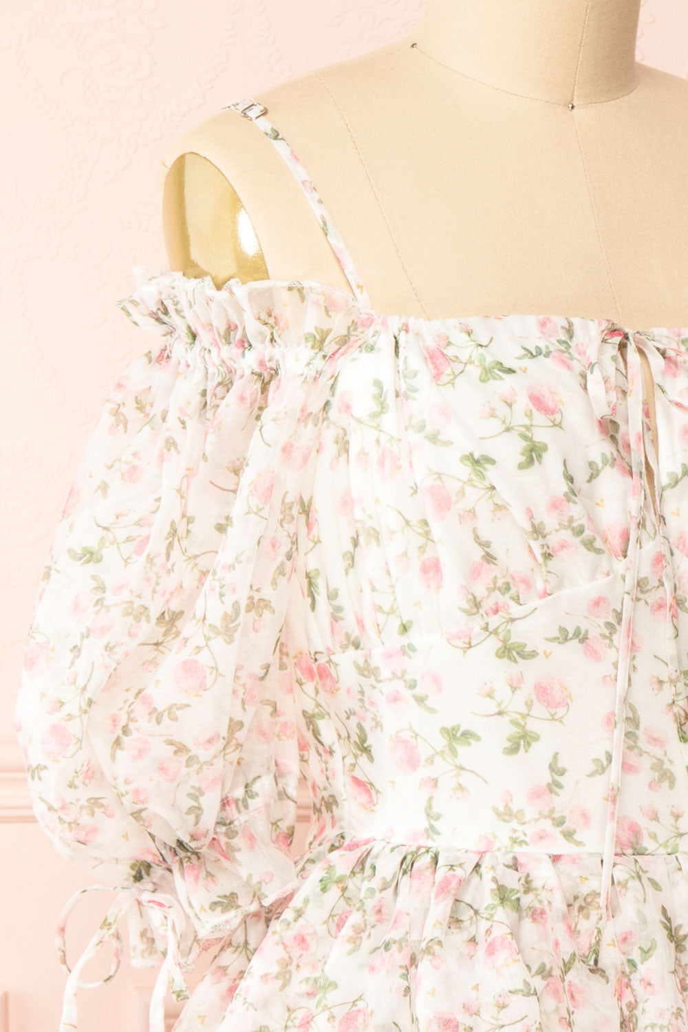 Auroraa Off-Shoulder Short Floral Dress | Boutique 1861 side close-up