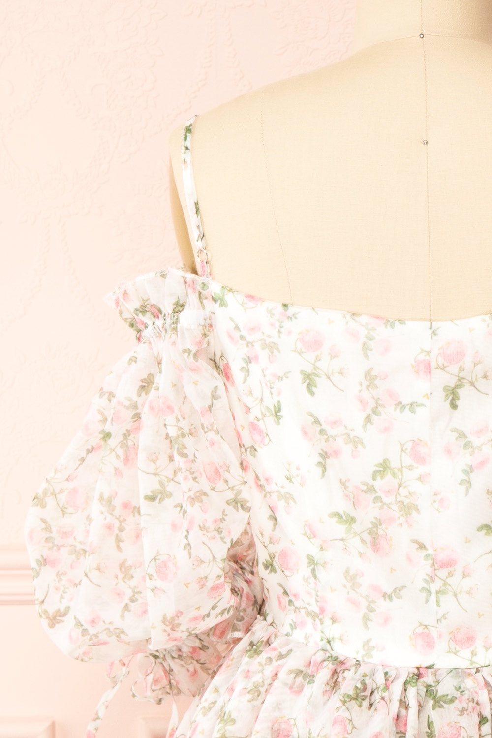 Auroraa Off-Shoulder Short Floral Dress | Boutique 1861 back close-up
