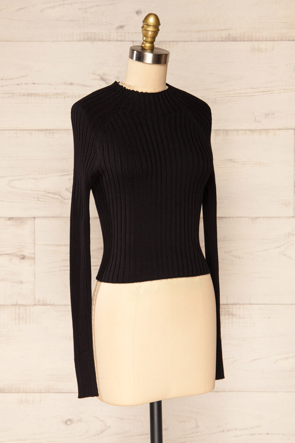 Ayr Black Ribbed Mock Neck Top | La petite garçonne side view
