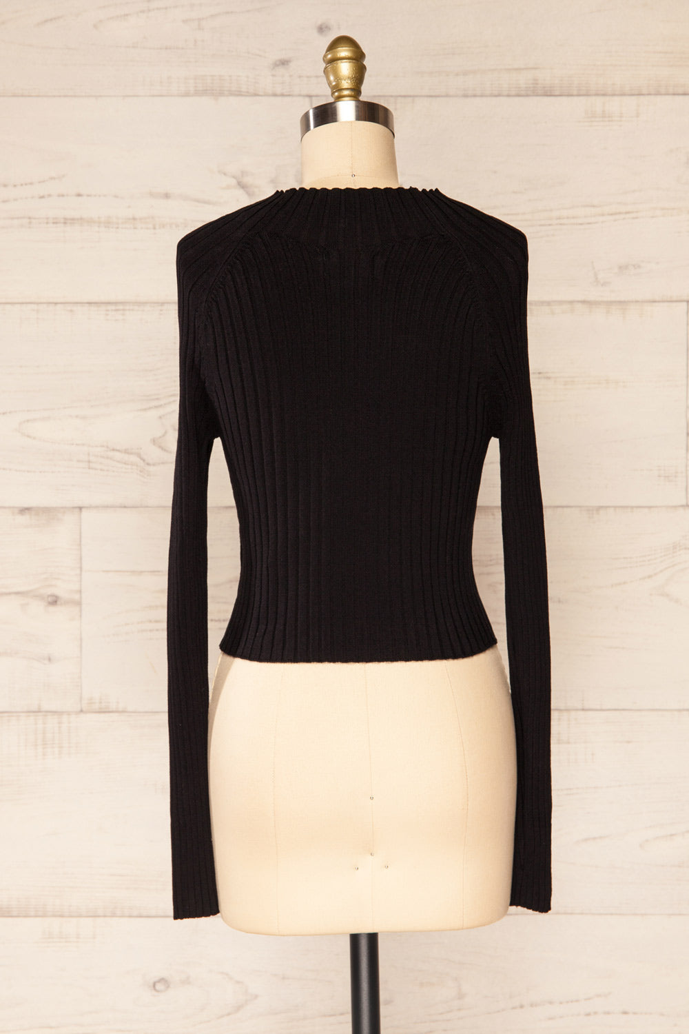 Ayr Black Ribbed Mock Neck Top | La petite garçonne back view