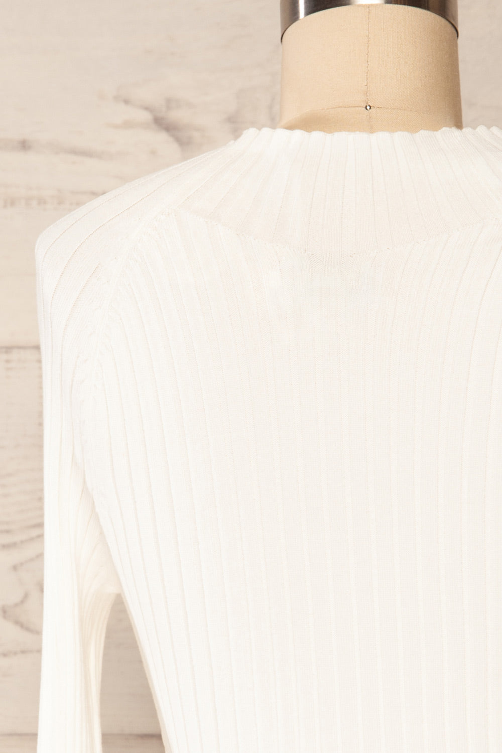 Ayr White Ribbed Mock Neck Top | La petite garçonne back close up