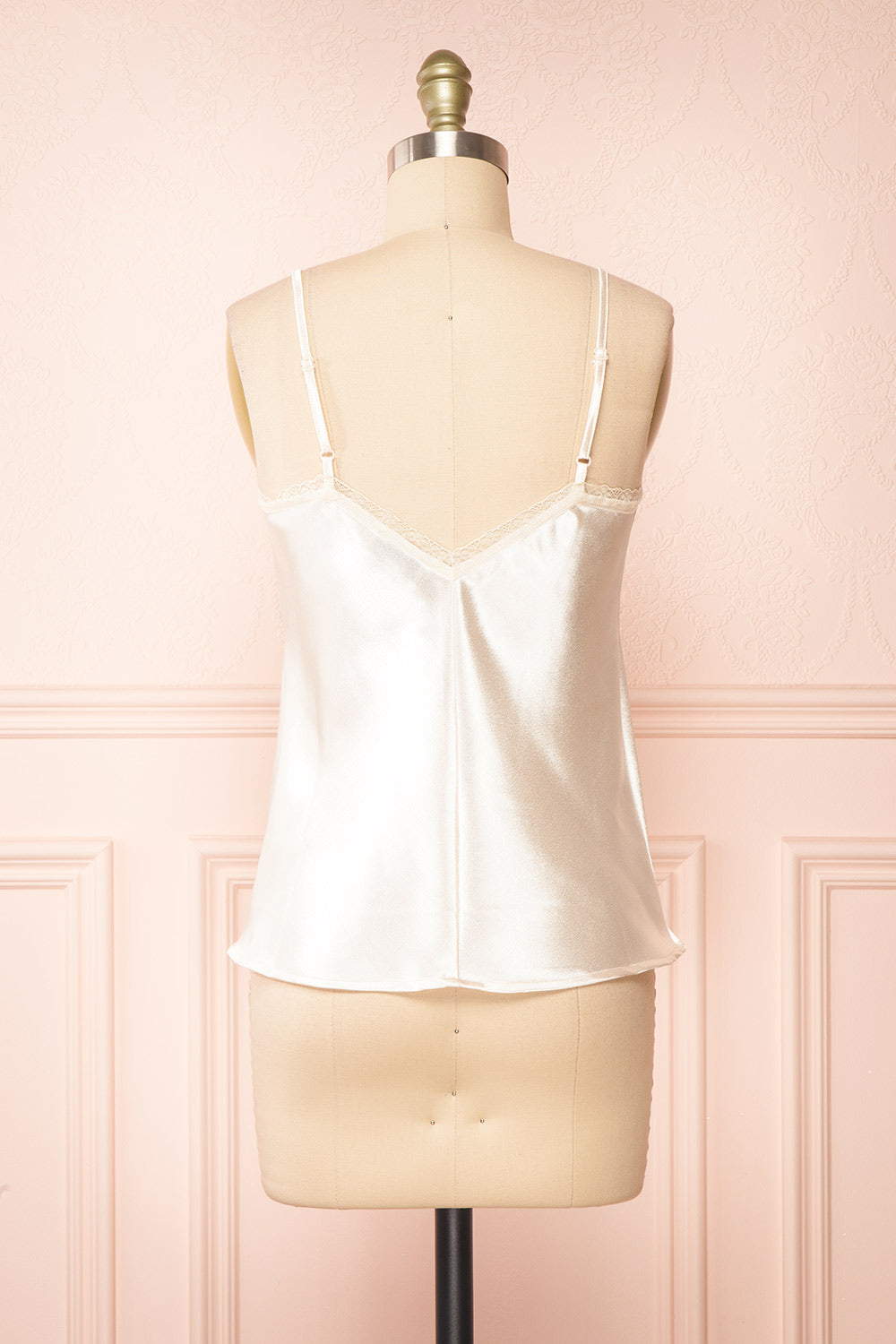 Azula Ivory Satin Cami Top w/ Lace Trim | Boutique 1861 back view