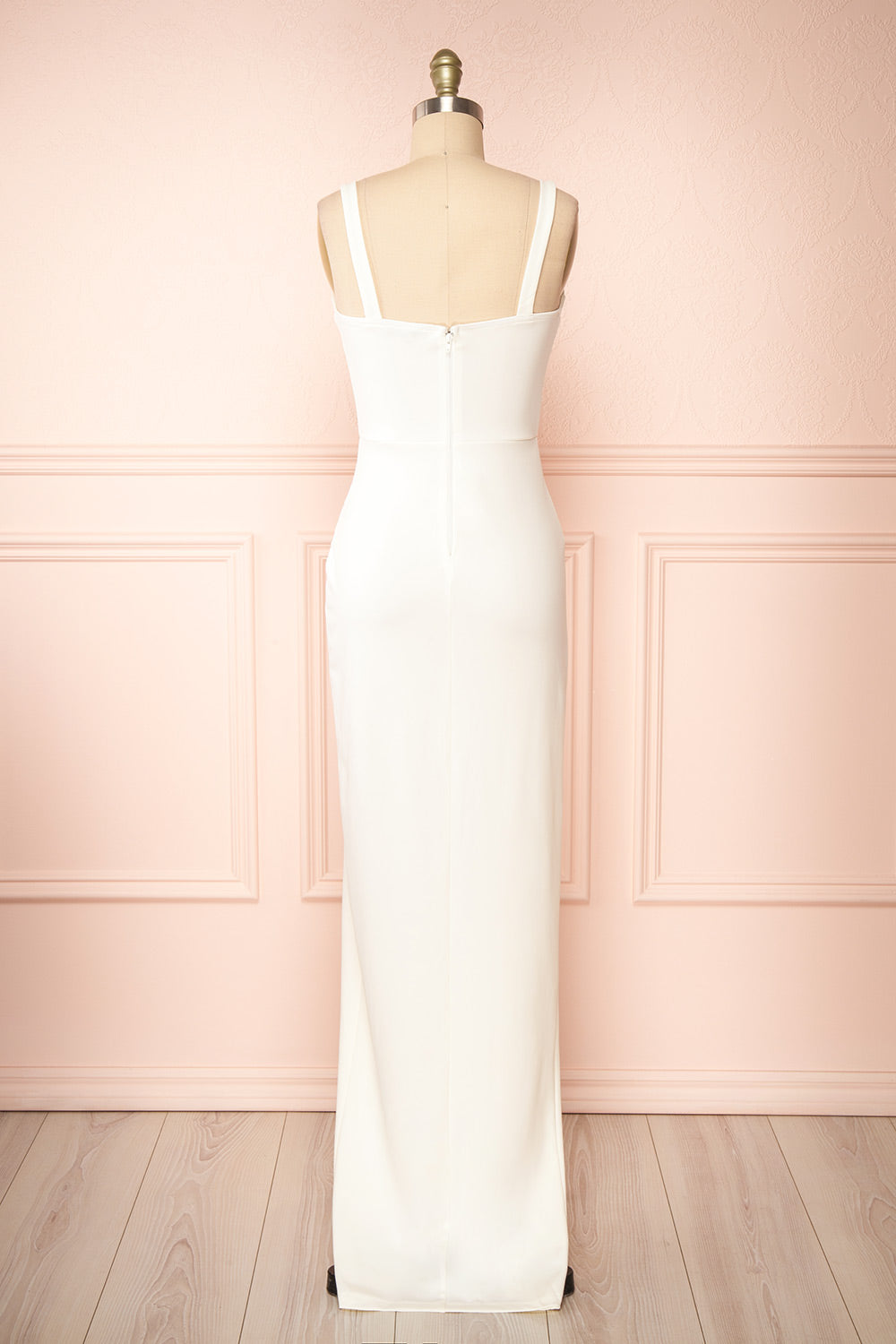Babette Ivory Mermaid Maxi Dress w/ Pleated Neckline | Boutique 1861 back view