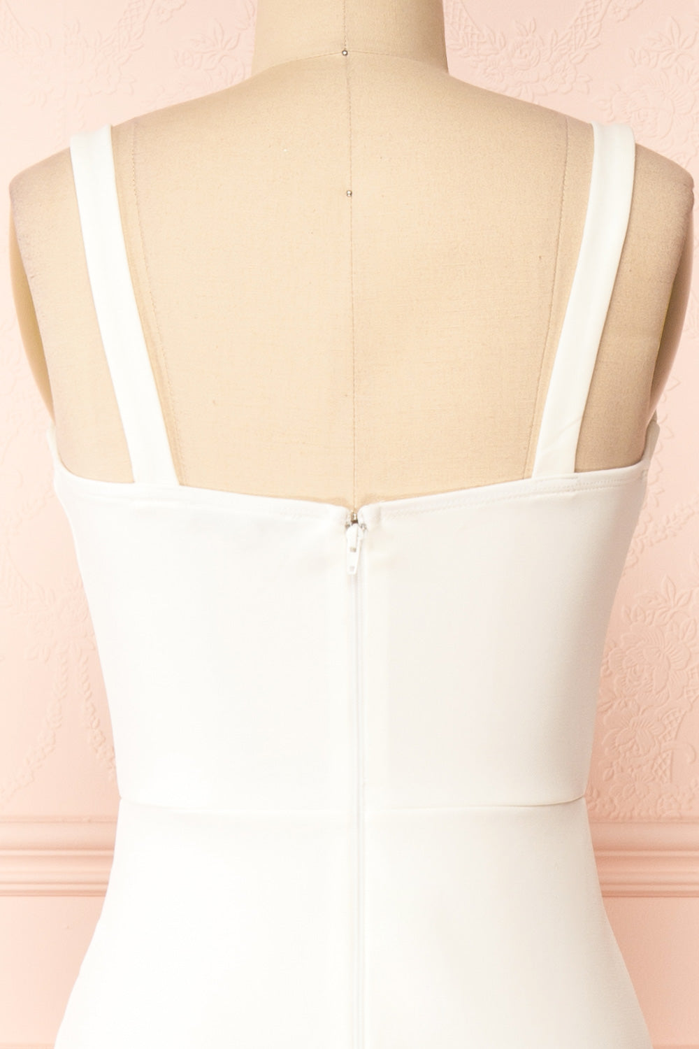 Babette Ivory Mermaid Maxi Dress w/ Pleated Neckline | Boutique 1861 back close-up