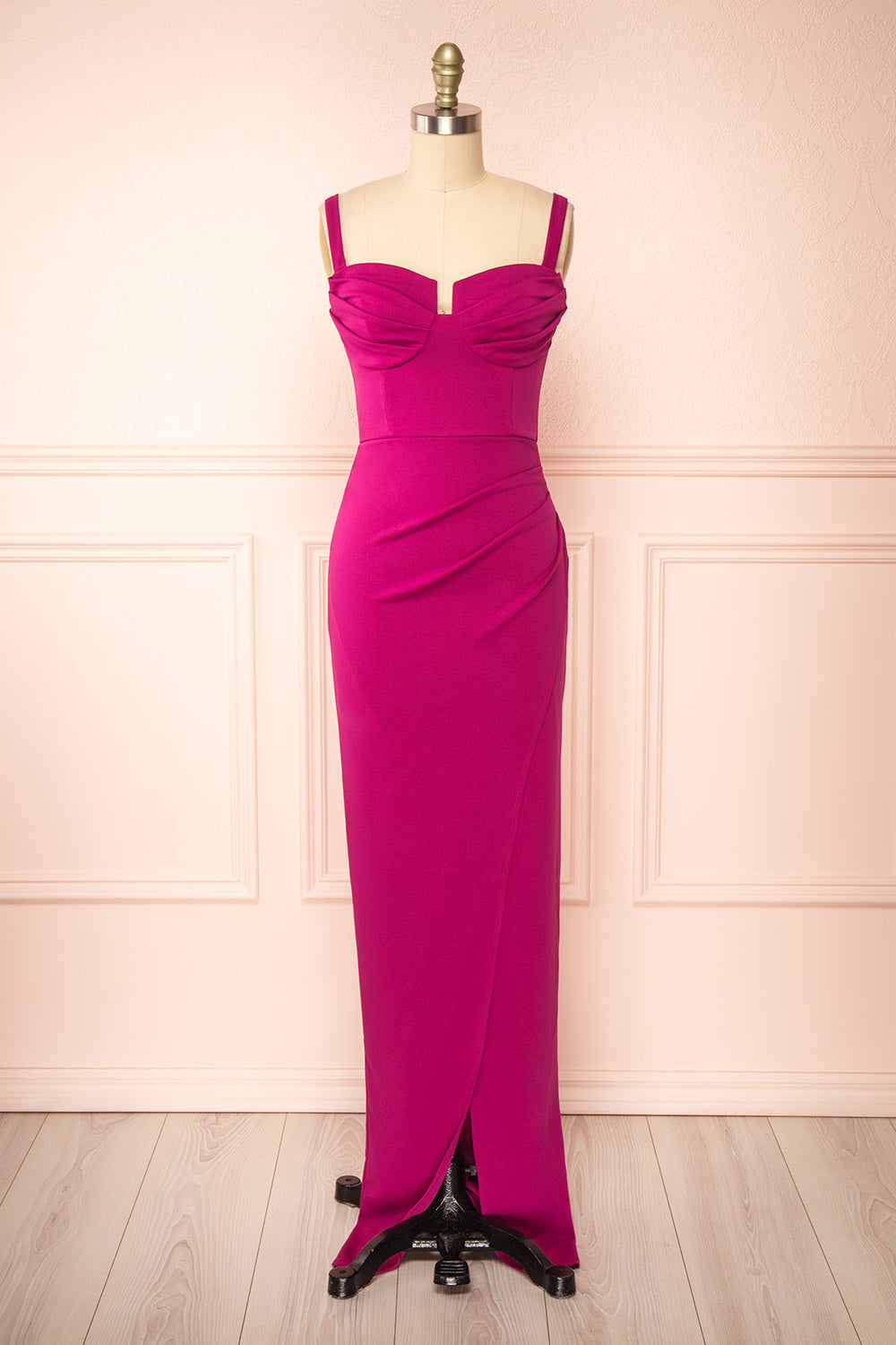 Babette Pink Fitted Maxi Dress w/ Pleated Neckline | Boutique 1861 Babette Pink Fitted Maxi Dress w/ Pleated Neckline | Boutique 1861