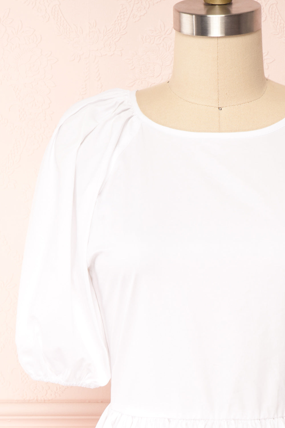 Bailey Short White Dress w/ Puffy Sleeves | Boutique 1861 front close up