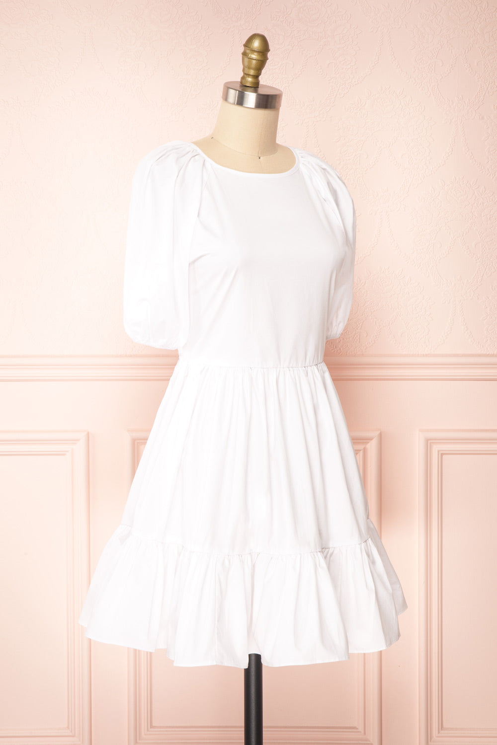 Bailey Short White Dress w/ Puffy Sleeves | Boutique 1861 side view
