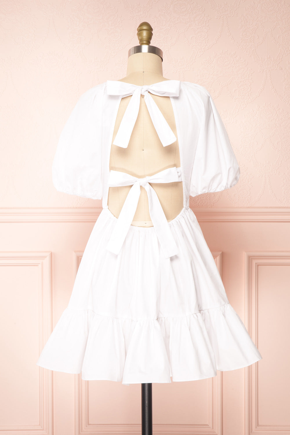 Bailey Short White Dress w/ Puffy Sleeves | Boutique 1861 back view