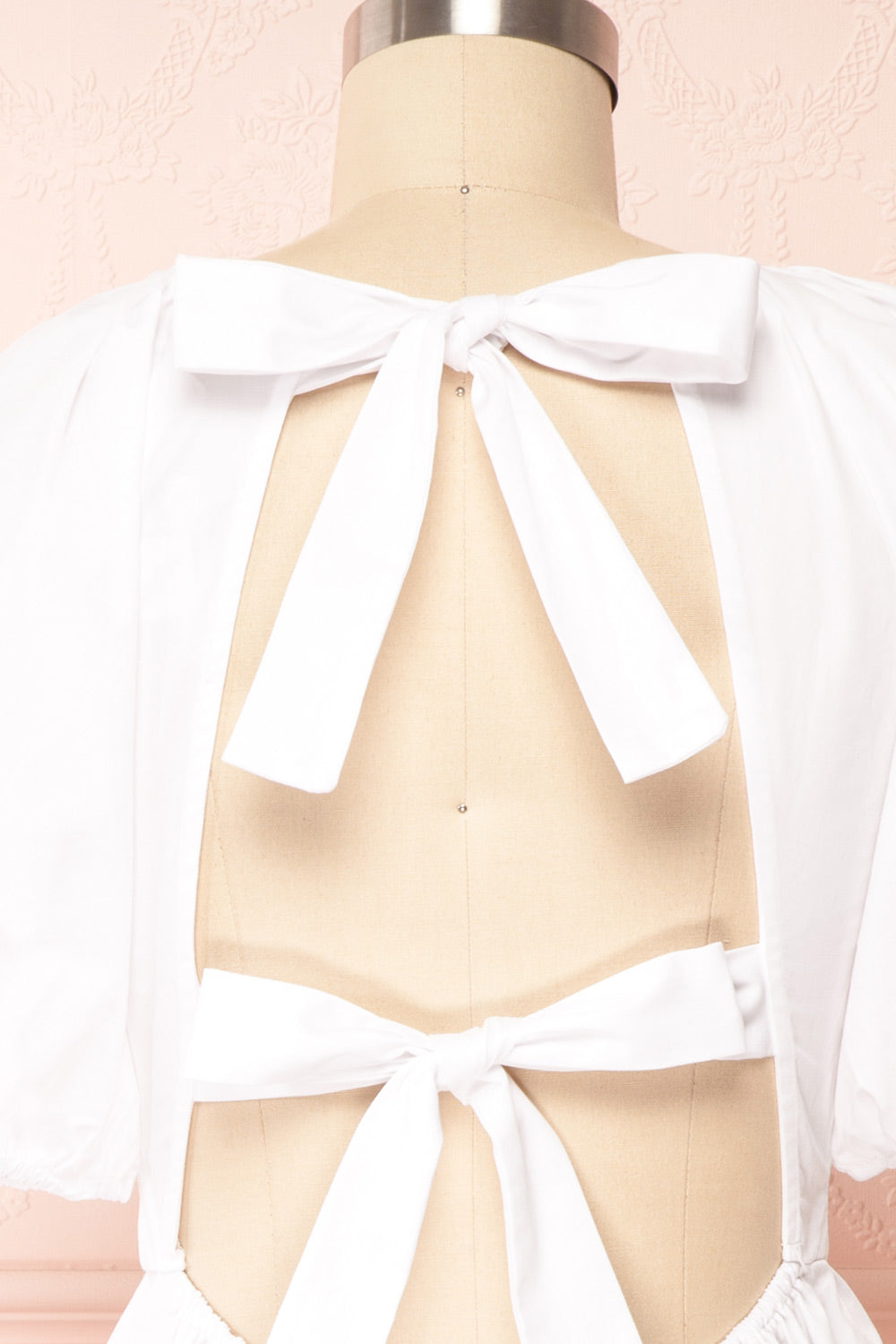 Bailey Short White Dress w/ Puffy Sleeves | Boutique 1861 back close up