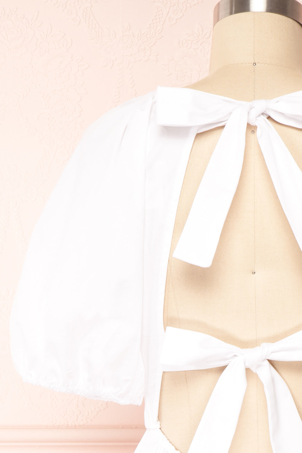 Bailey Short White Dress w/ Puffy Sleeves | Boutique 1861 back close up