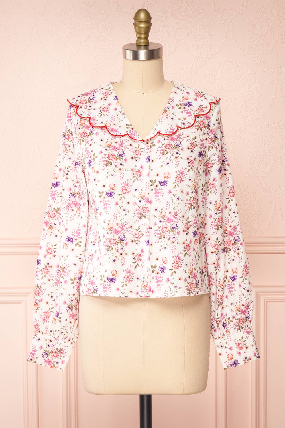 Bakeneko Cropped Floral Blouse w/ Peter Pan Collar | Boutique 1861 front view