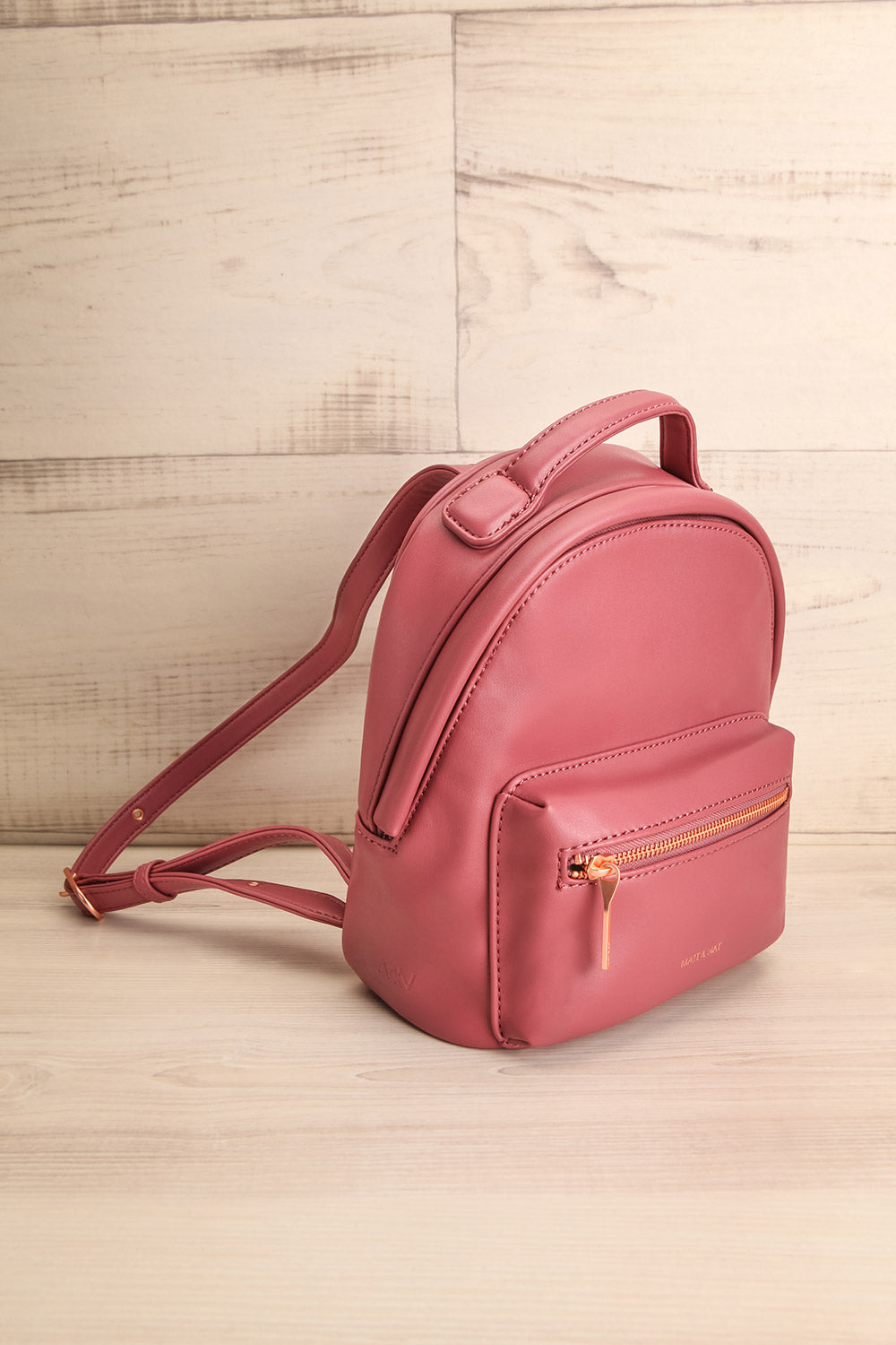Balimina Raspberry Red Vegan Leather Backpack side view | La Petite Garçonne