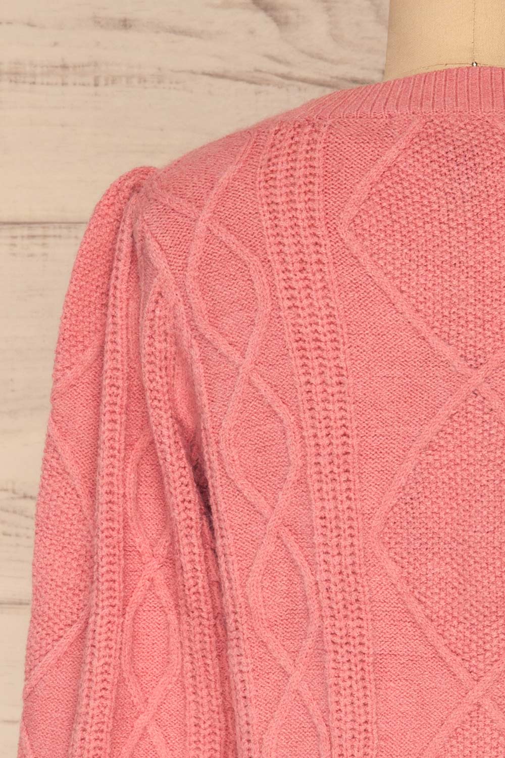 Barb Pink Braided Knit Sweater | La petite garçonne back close-up