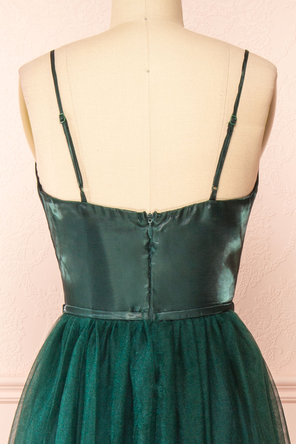 Barraganetal Green Maxi A-Line Tulle Dress | Boutique 1861 back close-up