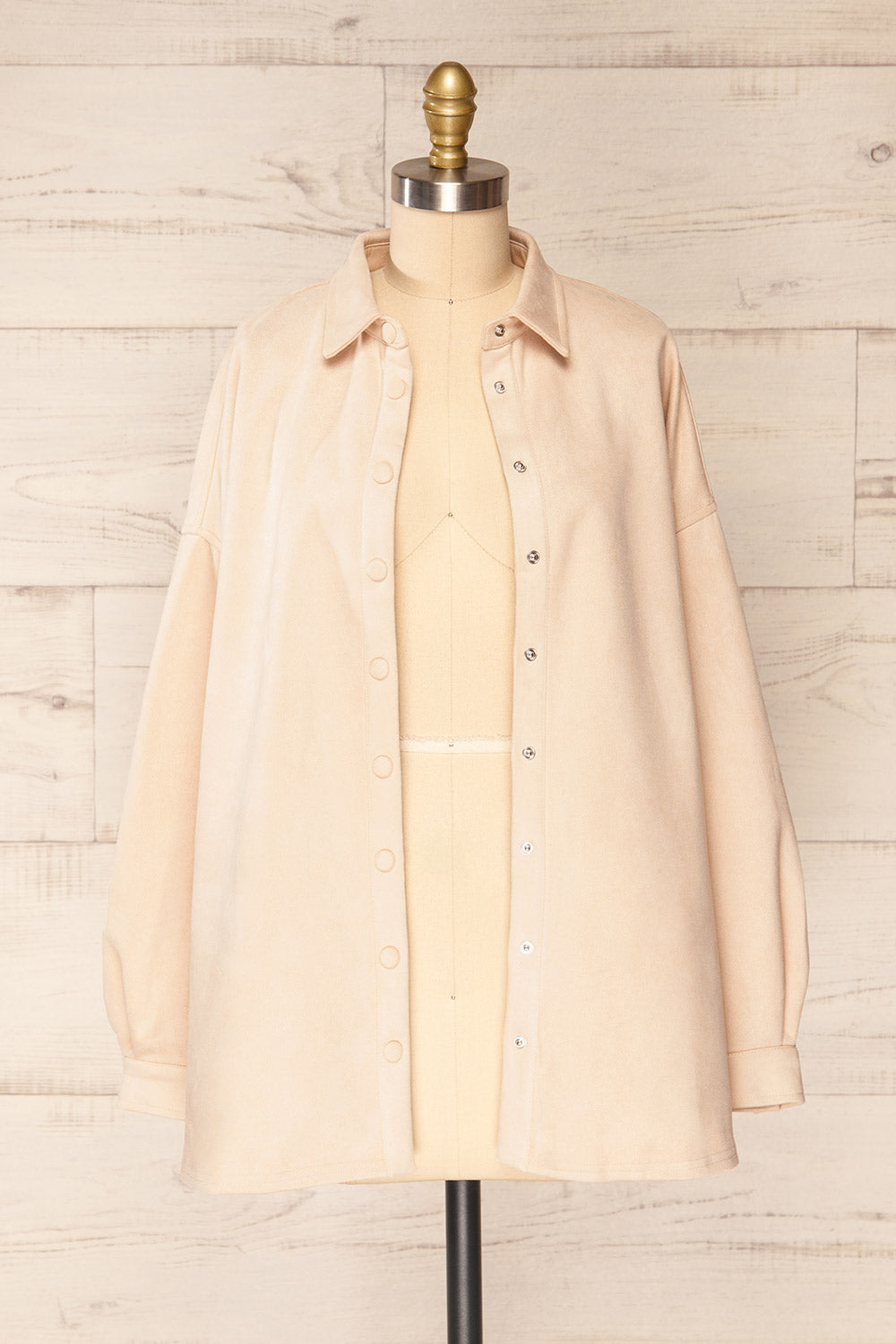 Barriot Beige Faux Suede Button-Up Shirt | La petite garçonne open view