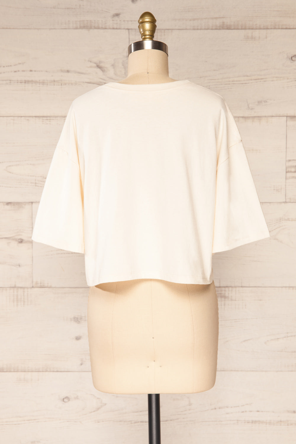 Bart Cream Cropped Round Neck T-Shirt | La petite garçonne back view